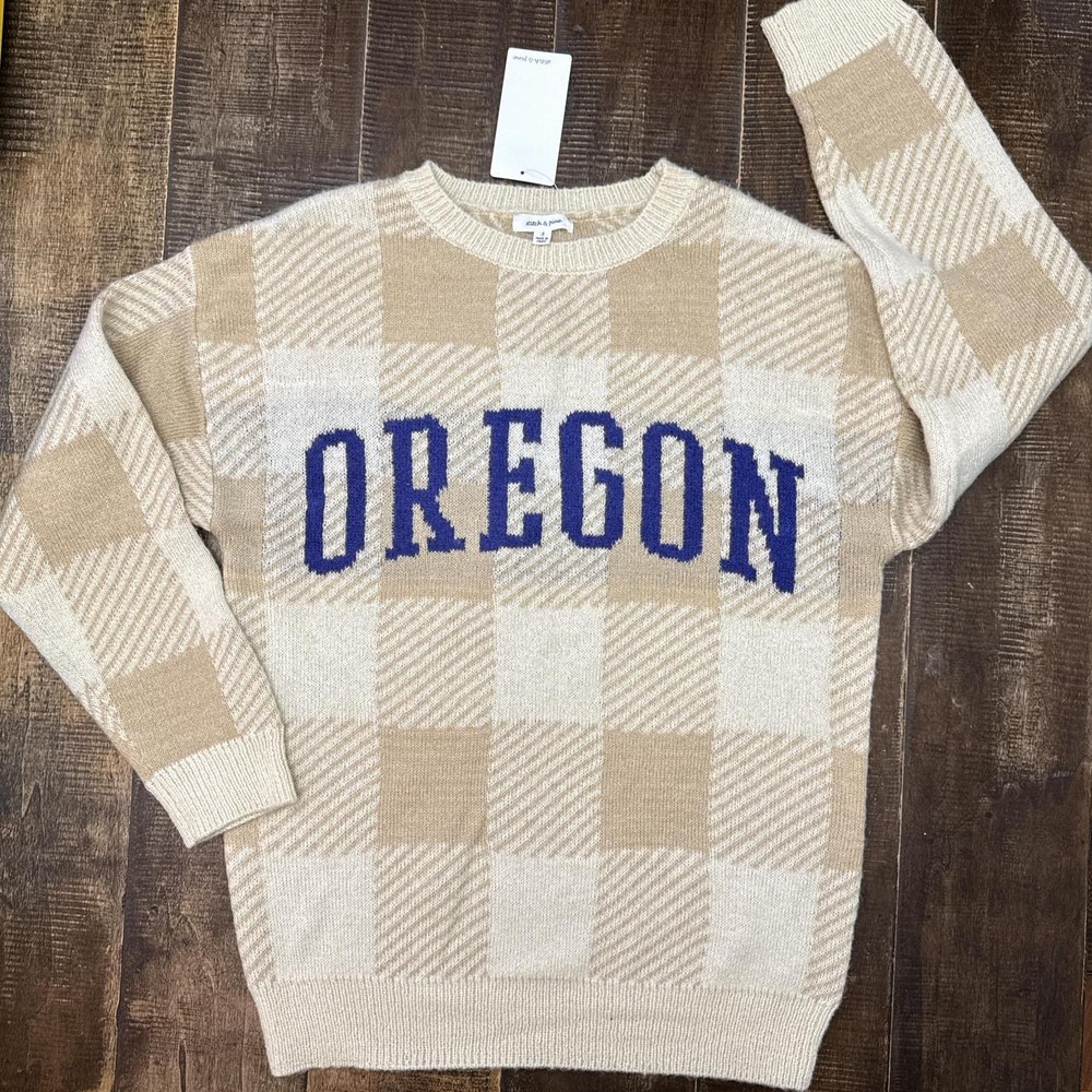 Stitch & Pine Oregon Cream and Blue Plaid Sweater Oregon Ducks